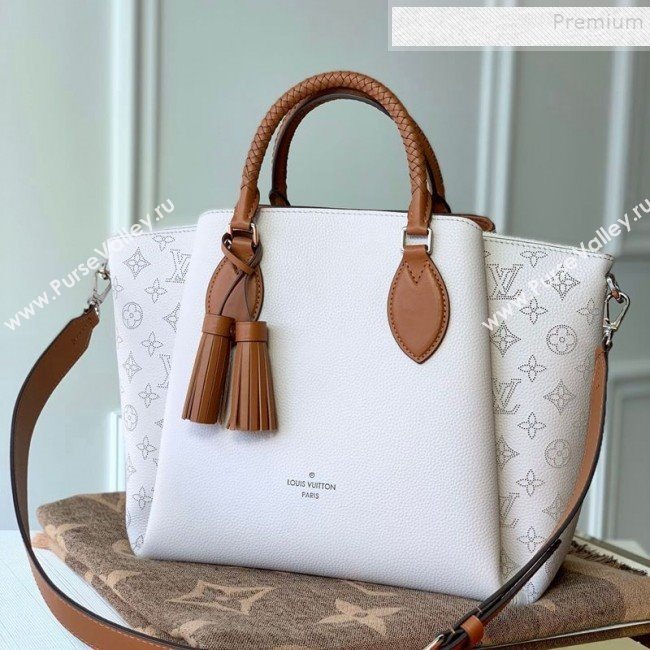 Louis Vuitton Haumea Mahina Perforated Leather Top Handle Bag M55553 White 2019 (KD-9112113)