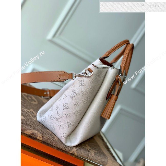 Louis Vuitton Haumea Mahina Perforated Leather Top Handle Bag M55553 White 2019 (KD-9112113)