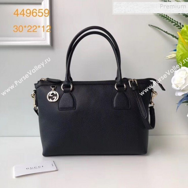 Gucci Interlocking G Charm Leather Tote Bag 449659 Black 2019 (DLH-9112271)