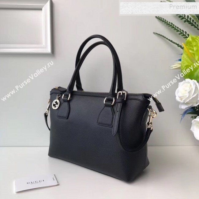 Gucci Interlocking G Charm Leather Tote Bag 449659 Black 2019 (DLH-9112271)