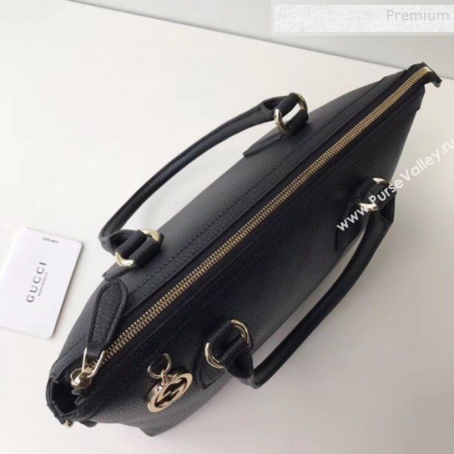 Gucci Interlocking G Charm Leather Tote Bag 449659 Black 2019 (DLH-9112271)