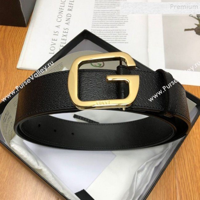 Gucci Calfskin Belt 38cm with Single G Buckle Black/Gold 2019 (99-9112219)