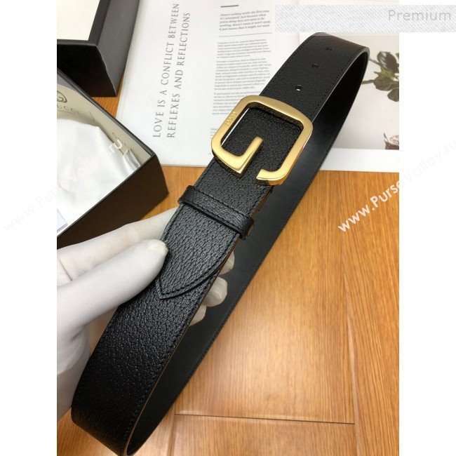 Gucci Calfskin Belt 38cm with Single G Buckle Black/Gold 2019 (99-9112219)