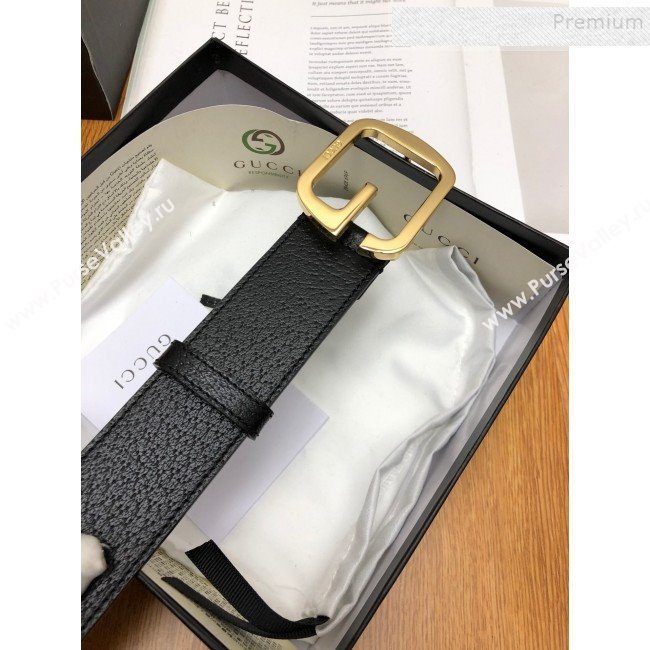 Gucci Calfskin Belt 38cm with Single G Buckle Black/Gold 2019 (99-9112219)