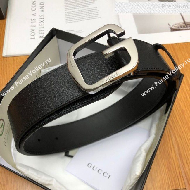 Gucci Calfskin Belt 38cm with Single G Buckle Black/Silver 2019 (99-9112220)