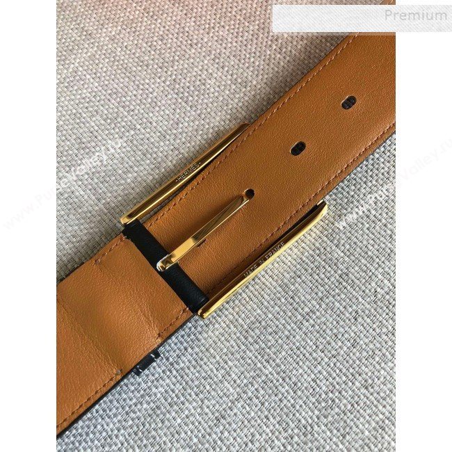 Hermes Goodnight Leather Belt 38mm with Framed Buckle Black/Gold 2019 (99-9112221)