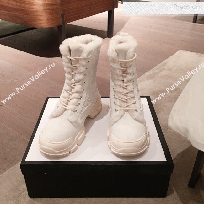 Gucci Suede Wool Lace-up Flat Short Boots White 2019 (KL-9112015)