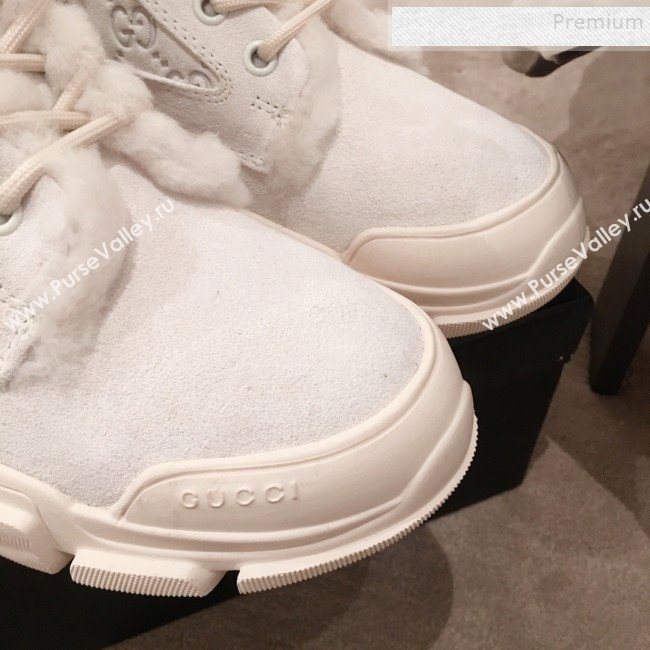 Gucci Suede Wool Lace-up Flat Short Boots White 2019 (KL-9112015)