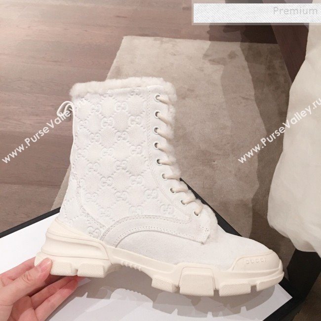 Gucci Suede Wool Lace-up Flat Short Boots White 2019 (KL-9112015)