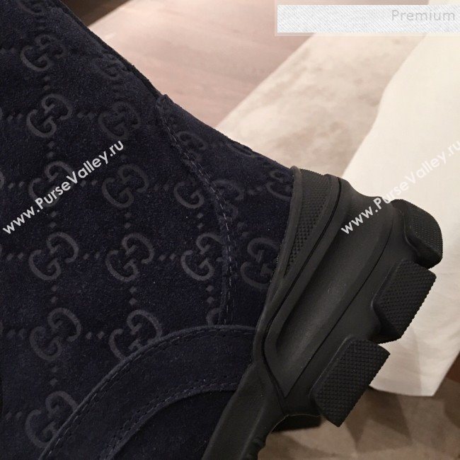 Gucci Suede Wool Lace-up Flat Short Boots Navy Blue 2019 (KL-9112018)
