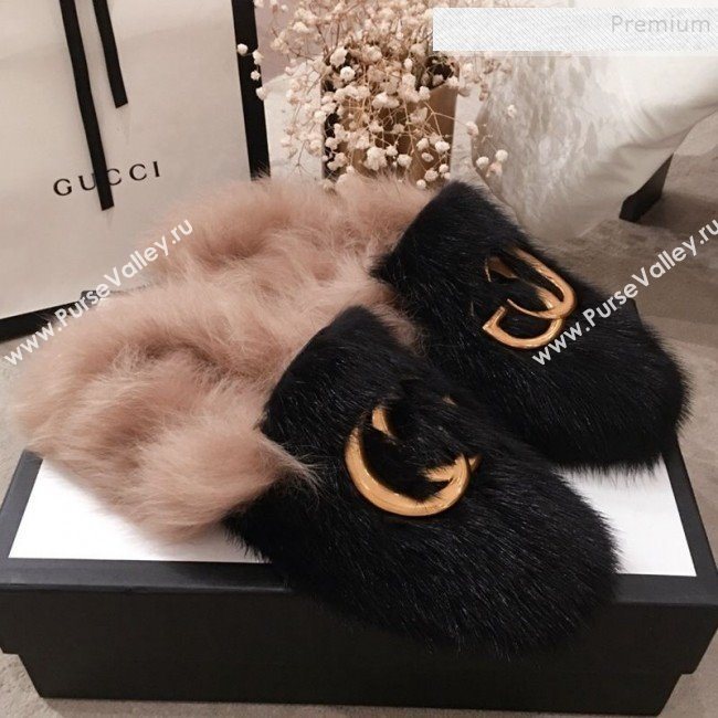 Gucci GG Wool Fur Flat Slippers Black 2019 (KL-9112024)