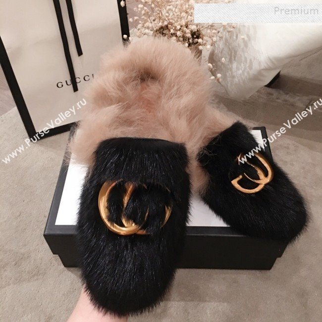 Gucci GG Wool Fur Flat Slippers Black 2019 (KL-9112024)