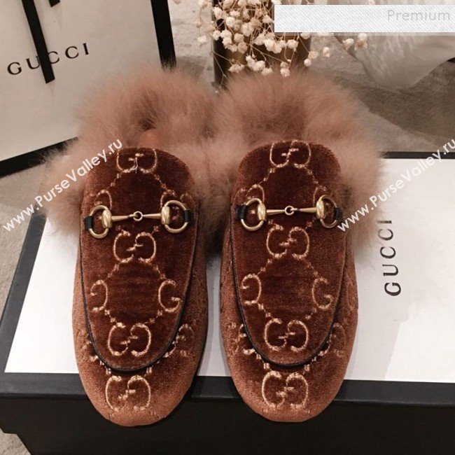 Gucci GG Velvet Fur Flat Slippers Brown 2019 (KL-9112025)