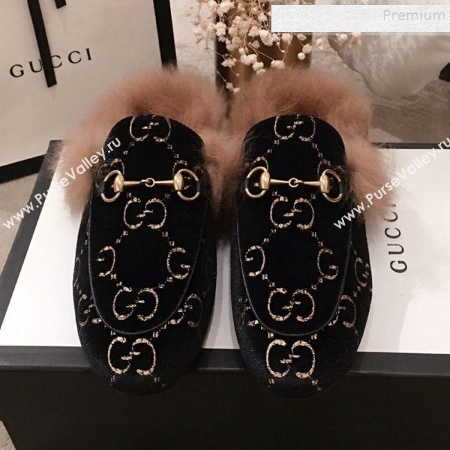 Gucci GG Velvet Fur Flat Slippers Black 2019 (KL-9112027)