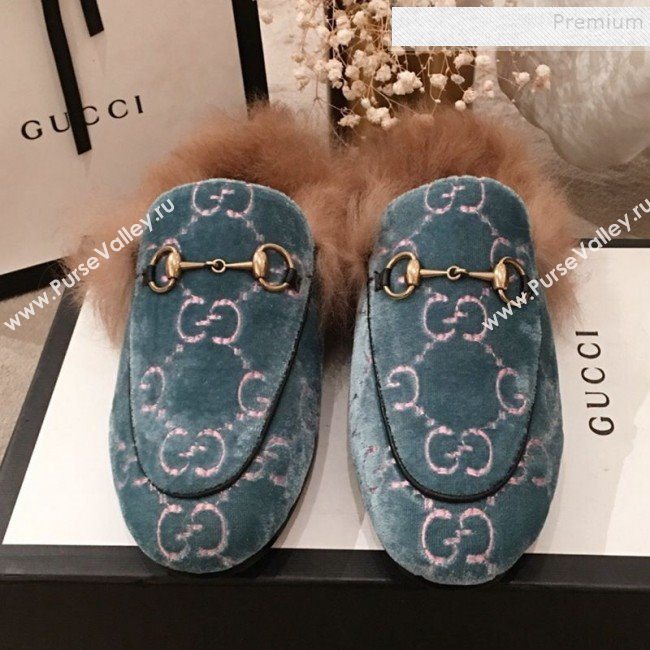Gucci GG Velvet Fur Flat Slippers Blue 2019 (KL-9112026)