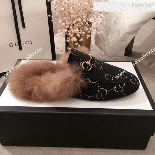Gucci GG Velvet Fur Flat Slippers Black 2019 (KL-9112027)