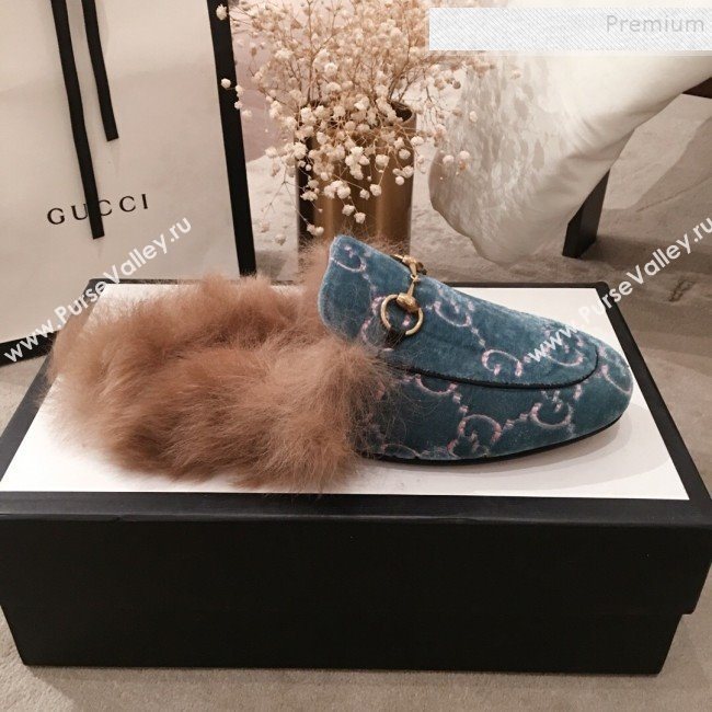 Gucci GG Velvet Fur Flat Slippers Blue 2019 (KL-9112026)