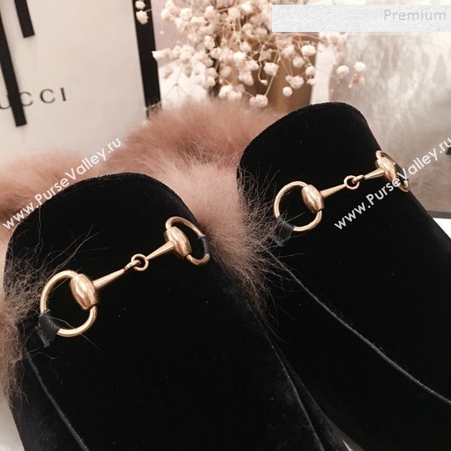 Gucci Horsebit Velvet Fur Flat Slippers Black 2019 (KL-9112028)