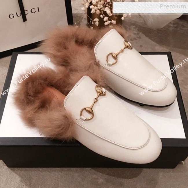 Gucci Princetown Horsebit Leather Fur Slippers White 2019 (KL-9112031)