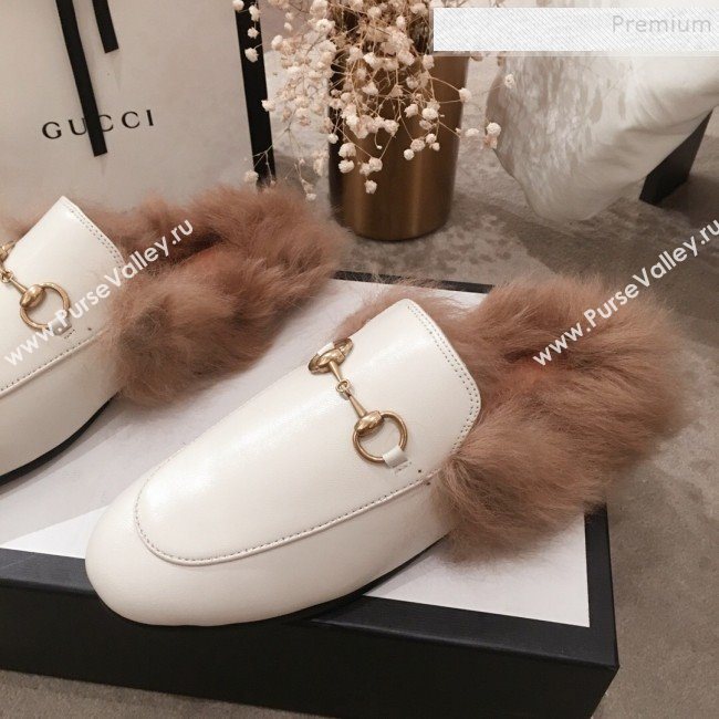 Gucci Princetown Horsebit Leather Fur Slippers White 2019 (KL-9112031)