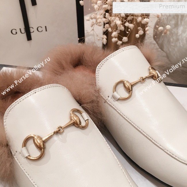 Gucci Princetown Horsebit Leather Fur Slippers White 2019 (KL-9112031)