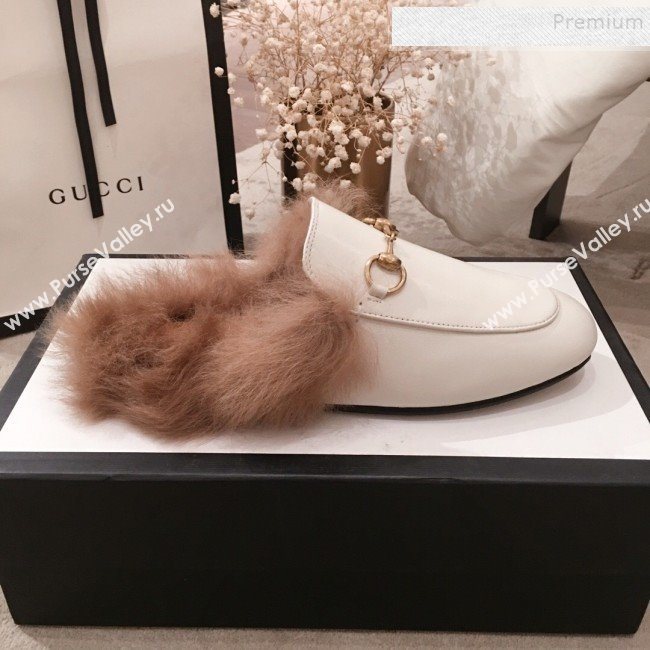Gucci Princetown Horsebit Leather Fur Slippers White 2019 (KL-9112031)