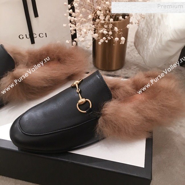 Gucci Princetown Horsebit Leather Fur Slippers Black 2019 (KL-9112034)