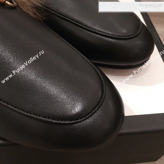 Gucci Princetown Horsebit Leather Fur Slippers Black 2019 (KL-9112034)