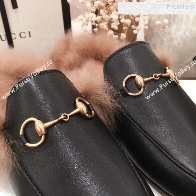 Gucci Princetown Horsebit Leather Fur Slippers Black 2019 (KL-9112034)