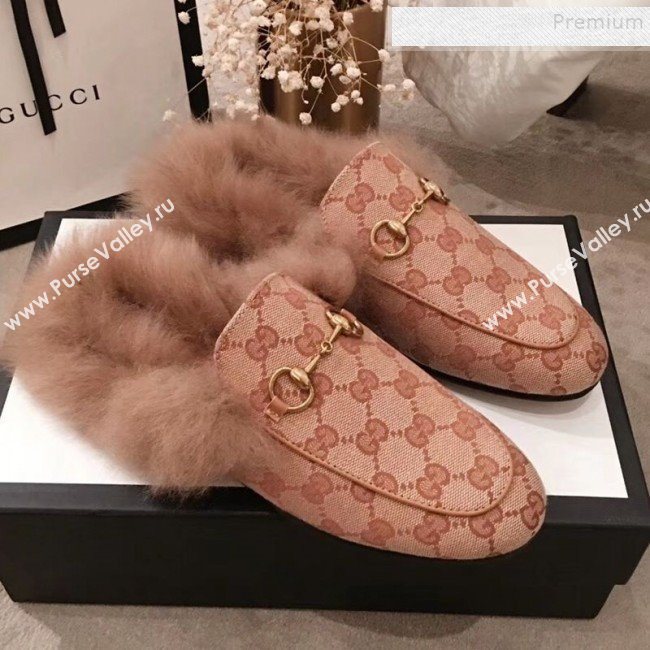 Gucci Princetown GG Canvas Fur Slippers Beige 2019 (KL-9112032)