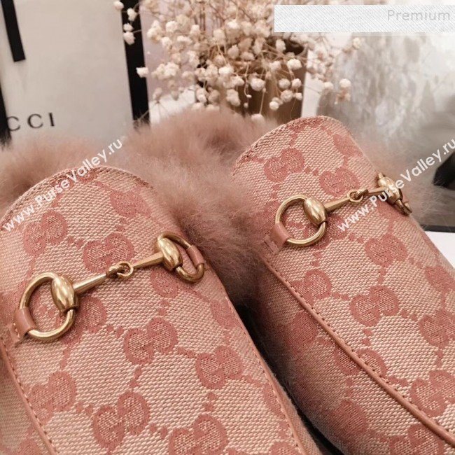 Gucci Princetown GG Canvas Fur Slippers Beige 2019 (KL-9112032)