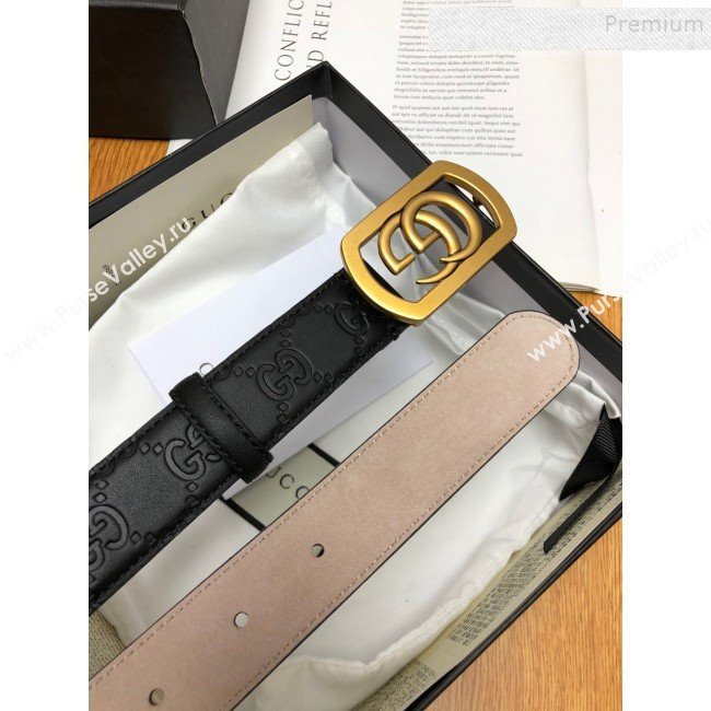 Gucci GG Signature Leather Belt 30mm with Framed GG Buckle Black 2019 (99-9112048)