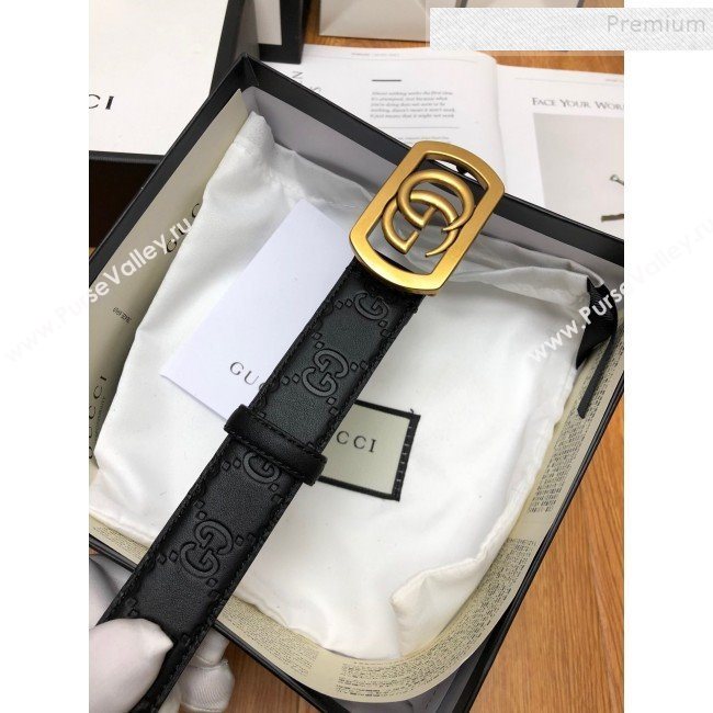 Gucci GG Signature Leather Belt 30mm with Framed GG Buckle Black 2019 (99-9112048)