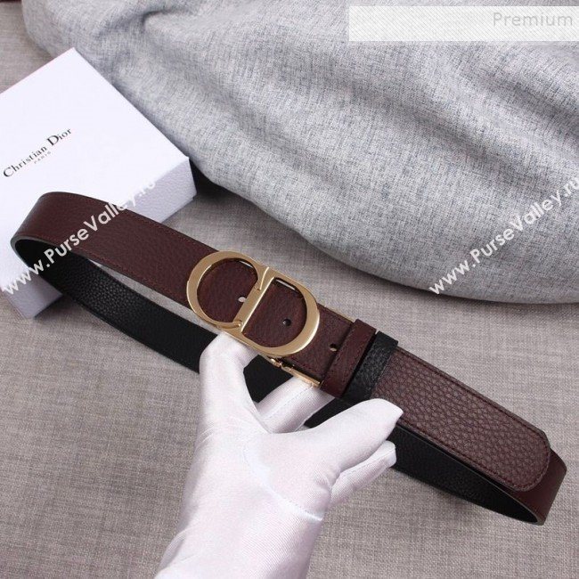 Dior Grained Calfskin Belt 35mm with CD Buckle Burgundy 2019 (99-9112051)