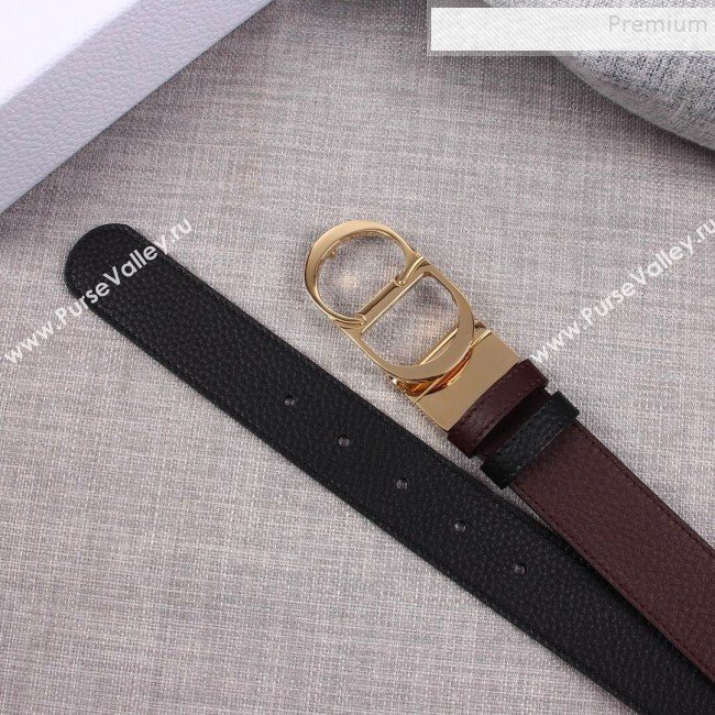 Dior Grained Calfskin Belt 35mm with CD Buckle Burgundy 2019 (99-9112051)