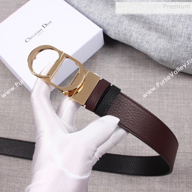 Dior Grained Calfskin Belt 35mm with CD Buckle Burgundy 2019 (99-9112051)