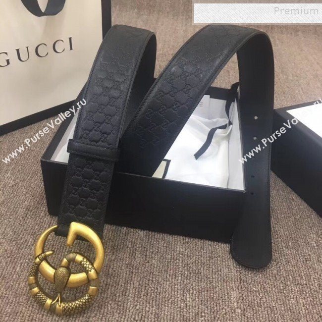 Gucci GG Signature Leather Belt 40mm with Snake GG Buckle Black   (SENJ-9112054)