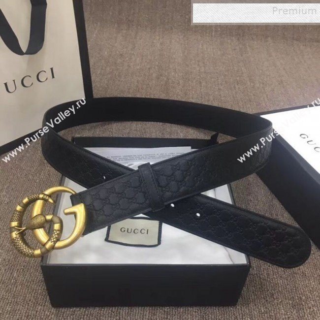 Gucci GG Signature Leather Belt 40mm with Snake GG Buckle Black   (SENJ-9112054)