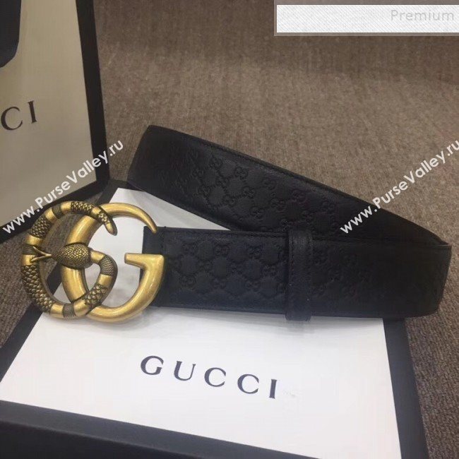 Gucci GG Signature Leather Belt 40mm with Snake GG Buckle Black   (SENJ-9112054)