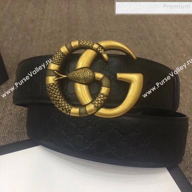 Gucci GG Signature Leather Belt 40mm with Snake GG Buckle Black   (SENJ-9112054)