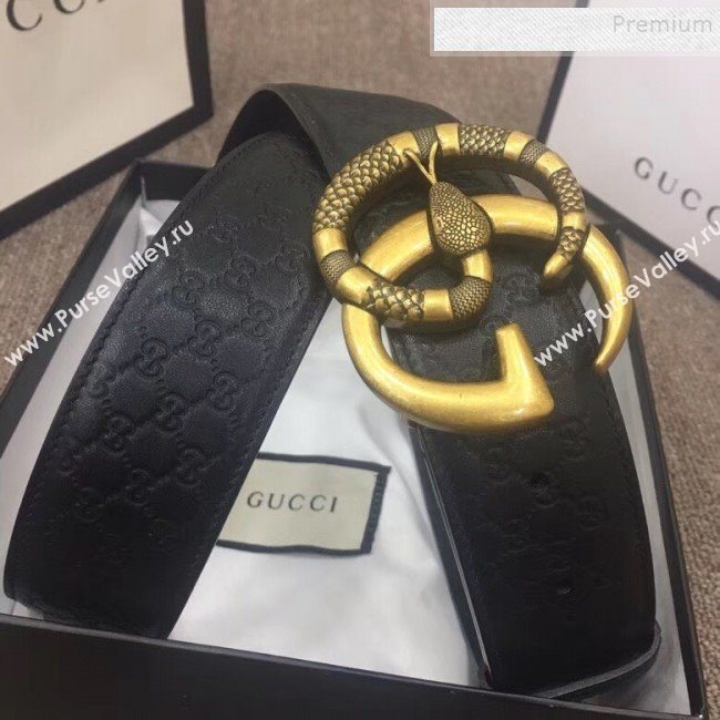 Gucci GG Signature Leather Belt 40mm with Snake GG Buckle Black   (SENJ-9112054)