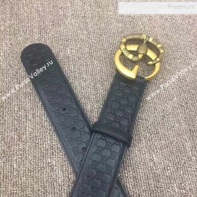 Gucci GG Signature Leather Belt 40mm with Snake GG Buckle Black   (SENJ-9112054)