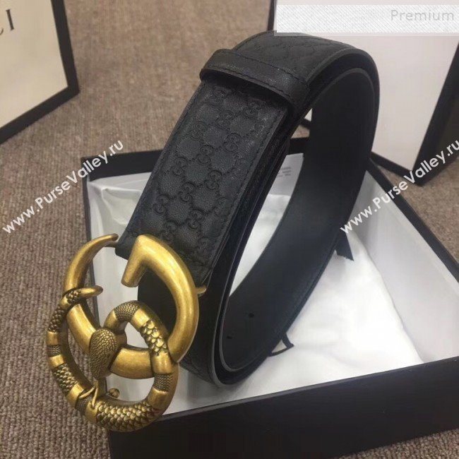 Gucci GG Signature Leather Belt 40mm with Snake GG Buckle Black   (SENJ-9112054)