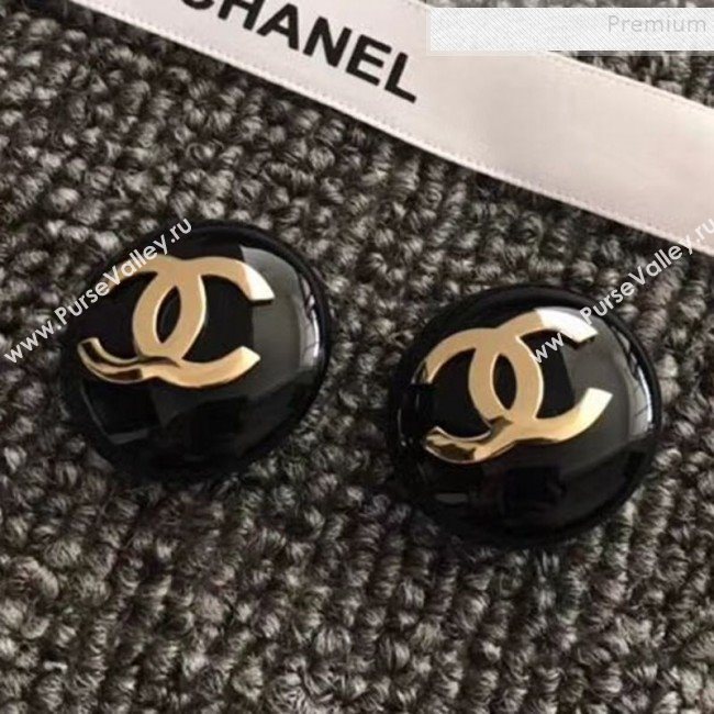 Chanel CC Round Stud Clip-on Earrings Black 2019 (YF-9112057)