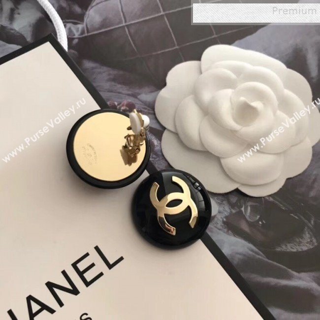 Chanel CC Round Stud Clip-on Earrings Black 2019 (YF-9112057)