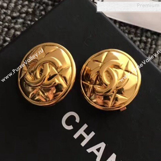 Chanel Quilted Metal CC Round Stud Clip-on Earrings Black 2019 (YF-9112058)