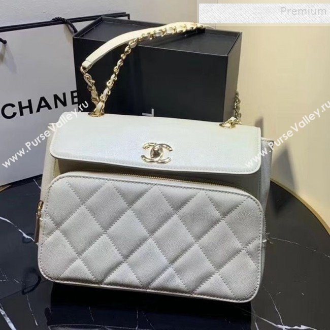 Chanel Grained Leather Pocket Flap Shoulder Bag White 2019 (KAIS-9112101)