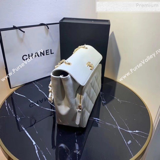 Chanel Grained Leather Pocket Flap Shoulder Bag White 2019 (KAIS-9112101)