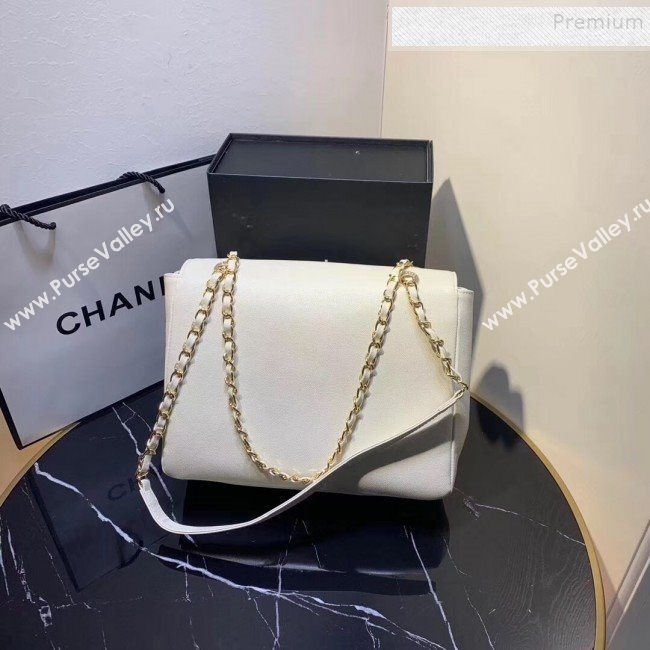 Chanel Grained Leather Pocket Flap Shoulder Bag White 2019 (KAIS-9112101)
