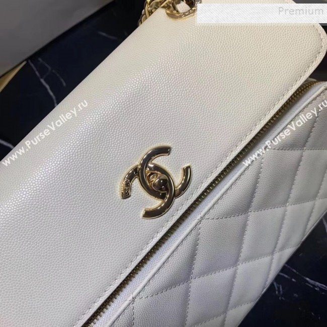 Chanel Grained Leather Pocket Flap Shoulder Bag White 2019 (KAIS-9112101)